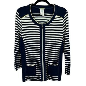 Dolcezza Nautical Striped Long Sleeve Full Zip Lightweight Jacket Top Large Blue